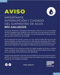 Río Gallegos: Servicios Públicos comunica la interrupción y cuidado del suministro de agua