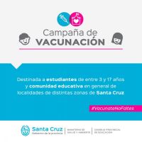 Continúa la campaña de vacunación para niños, niñas y adolescentes en Caleta Olivia