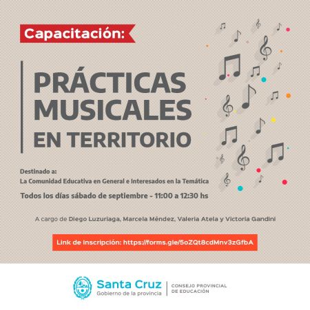 Dictarán la capacitación “Prácticas Musicales en Territorio” en Santa Cruz