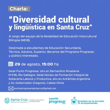 Convocan a participar de la charla “Diversidad cultural y lingüística en Santa Cruz”