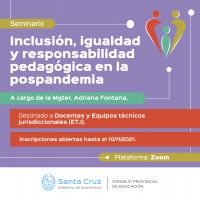 Convocan a participar del Seminario Inclusión, igualdad y responsabilidad pedagógica en la pospandemia