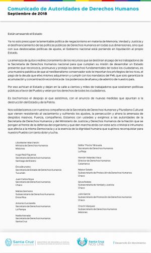 COMUNICADO  - SECRETARÍA DE ESTADO DE DERECHOS HUMANOS