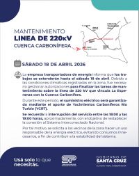 Extienden trabajos sobre la línea de 220 kV entre La Esperanza y la Cuenca Carbonífera