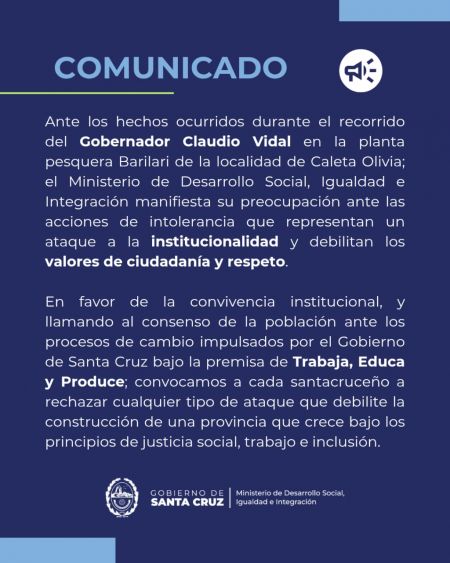 Comunicado del Ministerio de Desarrollo Social, Igualdad e Integración