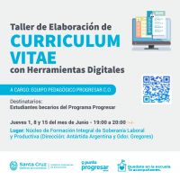 Invitan a participar del Taller “Elaboración de Curriculum Vitae con Herramientas Digitales”