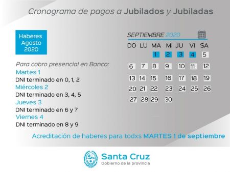 Cronograma de pago de jubilados y jubiladas de la provincia con terminación de DNI