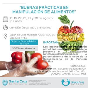 Inscripciones abiertas para el curso “Buenas prácticas en manipulación de alimentos”