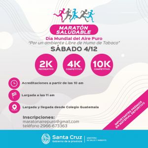Invitan a participar de la maratón por el Día Mundial del Aire Puro