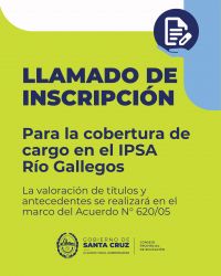 Llamado a inscripción para la cobertura de cargo en el IPSA Río Gallegos