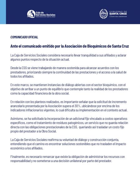 La Caja de Servicios Sociales garantiza la continuidad de prestaciones y trabaja en la actualización de valores con bioquímicos