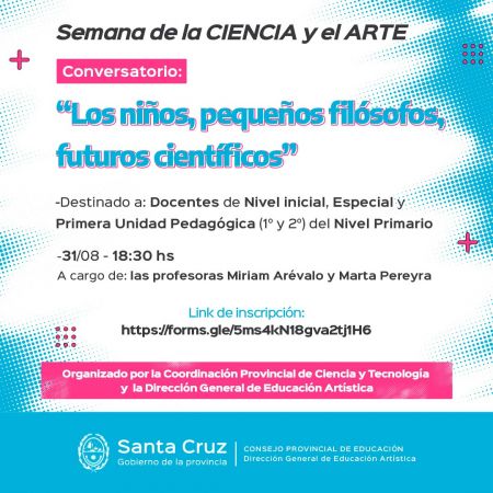 Invitan a participar del Conversatorio “Los niños, pequeños filósofos, futuros científicos”