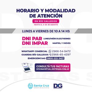 Distrigas S.A. informa los horarios y modalidad de atención en Río Gallegos