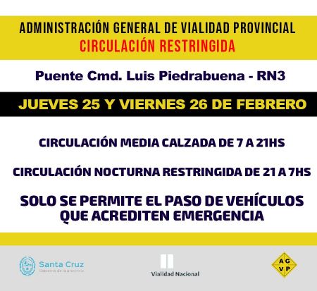 Comunicado de Vialidad Provincial