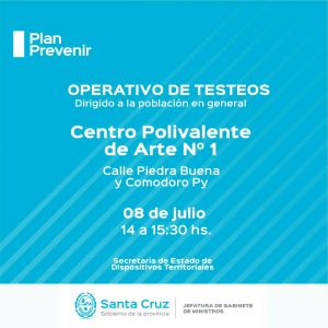 Plan Prevenir: Este jueves se realizaran testeos en el Centro Polivalente de Arte de Río Gallegos
