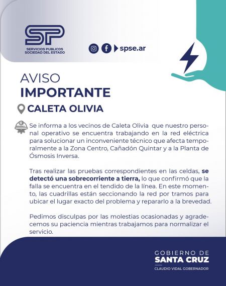 SPSE trabaja en la detección de una falla en la línea eléctrica que afecta a la zona centro y sectores aledaños