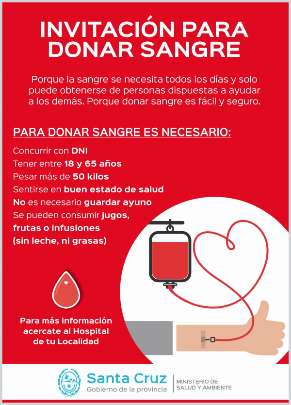 Invitación para donar sangre por el Día Nacional de Donante Voluntario de Sangre
