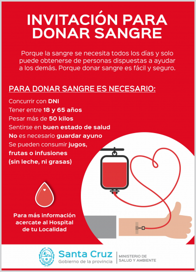 Invitación para donar sangre por el Día Nacional de Donante Voluntario de Sangre