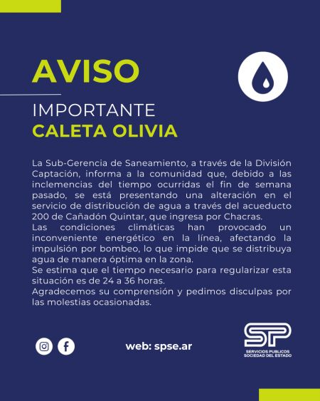 Caleta Olivia: Comunicado de Servicios Públicos