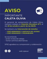 Caleta Olivia: Comunicado de Servicios Públicos