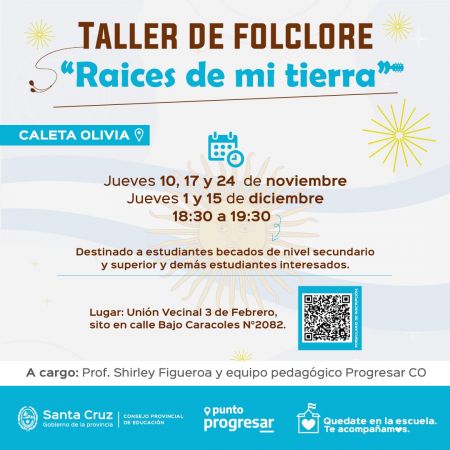 Convocan a participar del Taller Recreativo de Folclore “Raíces de mi tierra”