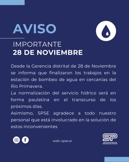 Comunicado de Servicios Públicos para 28 de Noviembre