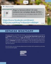 Servicios Públicos advierte sobre estafas por WhatsApp