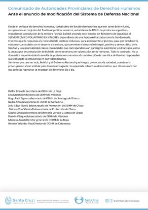 Comunicado de autoridades provinciales de Derechos Humanos