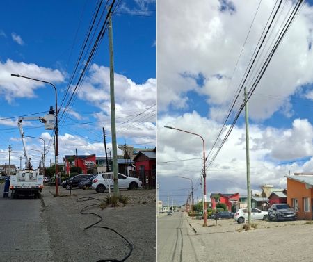 Colocación de los nuevos postes en Río Gallegos.