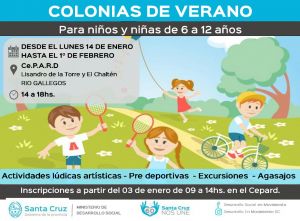 Cupos completos para las colonias de vacaciones