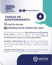Corte de energía eléctrica en Caleta Olivia por trabajos de mantenimiento y mejoras
