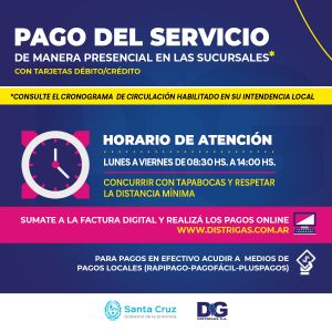 Se habilitó el pago presencial en las sucursales de Distrigas S.A.