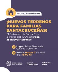 Río Gallegos: El Gobierno entregará 50 terrenos a familias inscriptas en el Registro Único de Postulantes