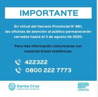 SPSE informa los horarios y modalidad de atención en Río Gallegos