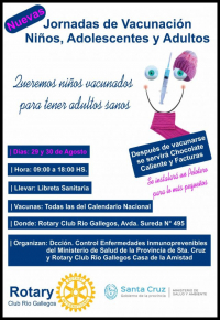 El lunes se iniciarán las Jornadas de Vacunación en el Rotary Club Río Gallegos