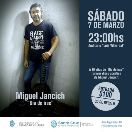 Miguel Jancich se presentará en el Complejo Cultural
