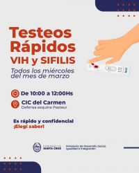 Promoción de la Salud: Testeos Rápidos de VIH y sífilis en el CIC del Carmen