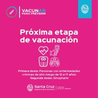 Vacunar para prevenir: Habilitan turnos para segundas dosis de Sinopharm y primera dosis a adolescentes con patologías graves