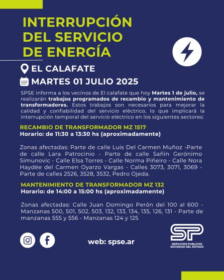 El Calafate: Corte programado de energía