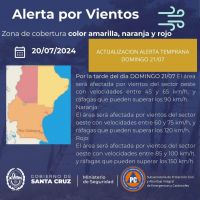 Emergencia climática: alerta roja por fuertes vientos en Santa Cruz