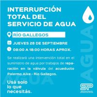 Servicios Públicos anunció la interrupción del suministro de agua en Río Gallegos