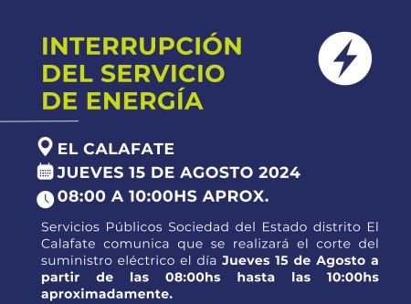 Servicios Públicos informa la interrupción del servicio de energía en El Calafate