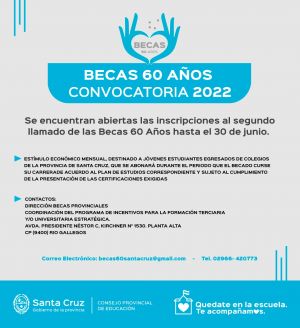 Se encuentra abierta la inscripción a la Beca 60 Años “Santa Cruz es Provincia”