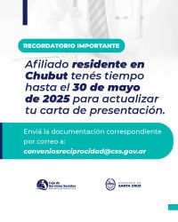 Recordatorio residentes Chubut
