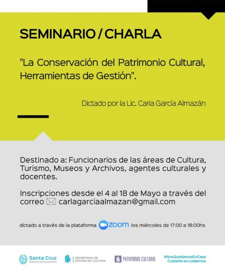 Dictaran el seminario/charla “La conservación del patrimonio cultural, herramientas de gestión”