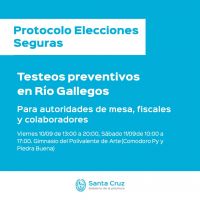 Testeos Preventivos: se realizarán viernes y sábado a autoridades de mesa, fiscales y colaboradores