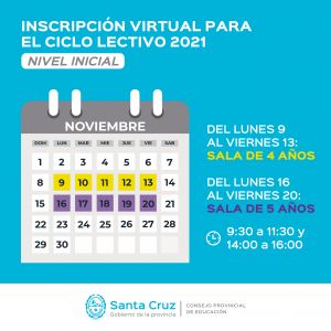 Ciclo Lectivo 2021: El 9 de noviembre comenzarán las inscripciones para Nivel Inicial
