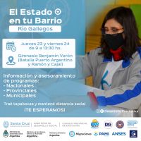 “El Estado en tu Barrio”: Vecinos y vecinas de Río Gallegos podrán realizar trámites y acceder a la vacunación en territorio