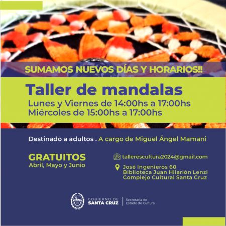 Se suman nuevos días y horarios a los talleres del Centro Cultural Santa Cruz