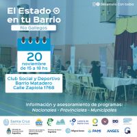 Este sábado, El Estado en tu Barrio estará presente en el Club Matadero de Río Gallegos