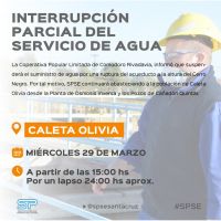 Interrupción parcial del servicio de agua en Caleta Olivia